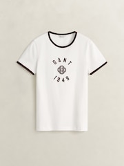 GANT White Collegiate Graphic Ringer T-Shirt - Image 1 of 2