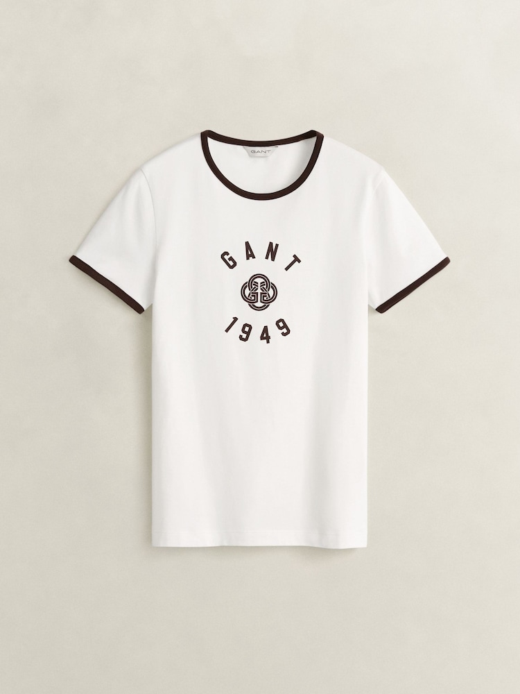 GANT White Collegiate Graphic Ringer T-Shirt - Image 1 of 2 GANT White Collegiate Graphic Ringer T-Shirt - Image 1 of 2