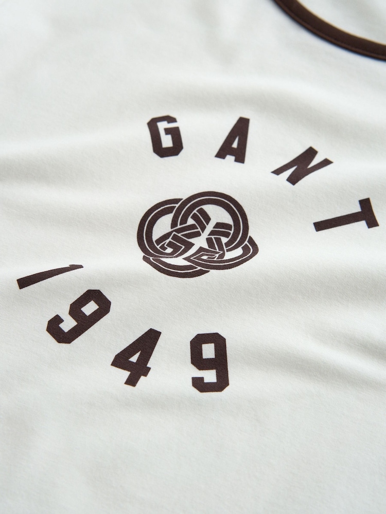 GANT White Collegiate Graphic Ringer T-Shirt - Image 2 of 2 GANT White Collegiate Graphic Ringer T-Shirt - Image 2 of 2