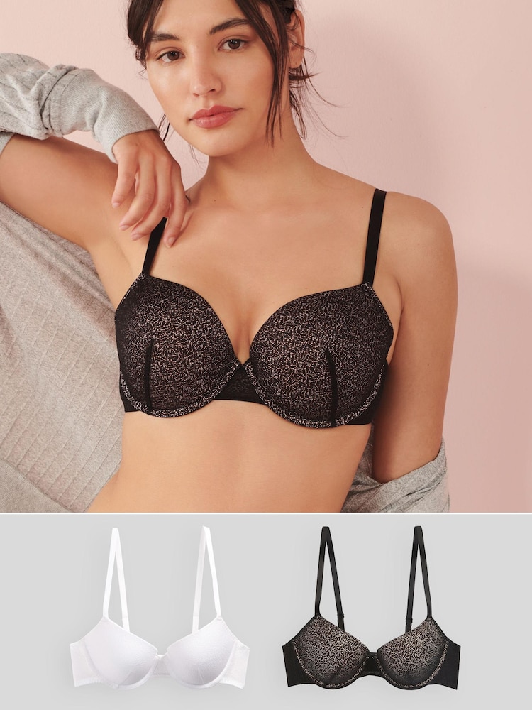 Black/White Pad Balcony Push-Up Bras 2 Pack - Image 1 of 4
