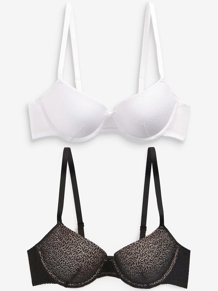 Black/White Pad Balcony Push-Up Bras 2 Pack - Image 2 of 4
