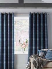 Laura Ashley Dark Seaspray Blue Alfriston Check Blackout/Thermal Blackout Lined  Eyelet Curtains - Image 1 of 3