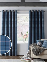 Laura Ashley Dark Seaspray Blue Alfriston Check Blackout/Thermal Blackout Lined  Eyelet Curtains - Image 2 of 3