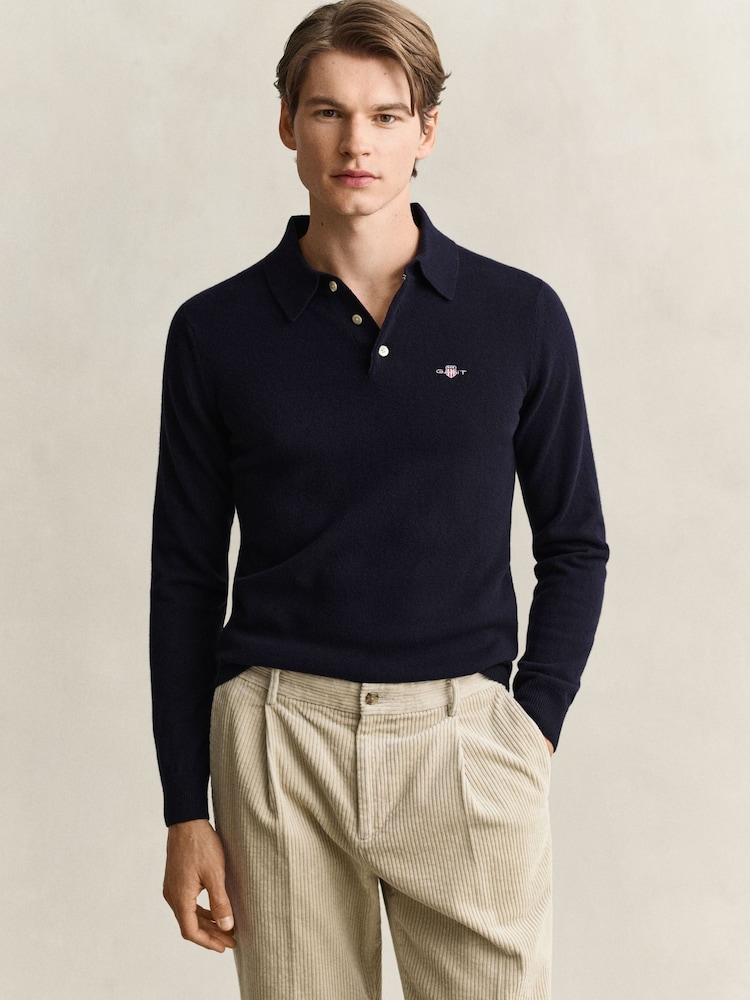 GANT Lambswool Long Sleeve Shield Polo Shirt - Obrázek 1 z 4