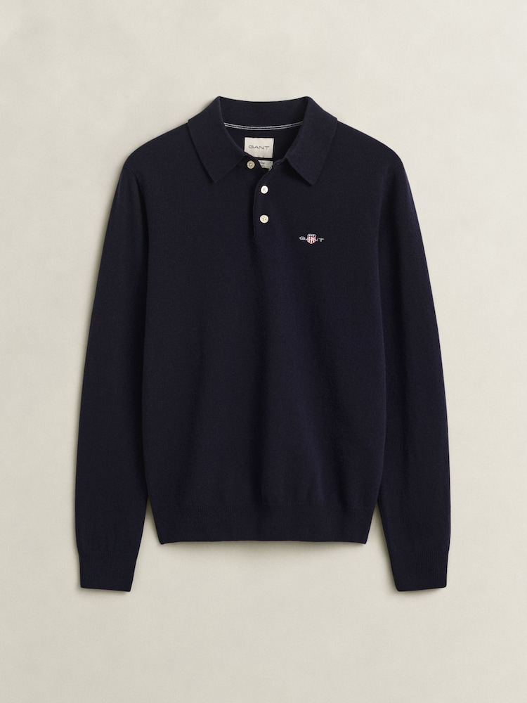 GANT Lambswool Long Sleeve Shield Polo Shirt - Obrázek 4 z 4