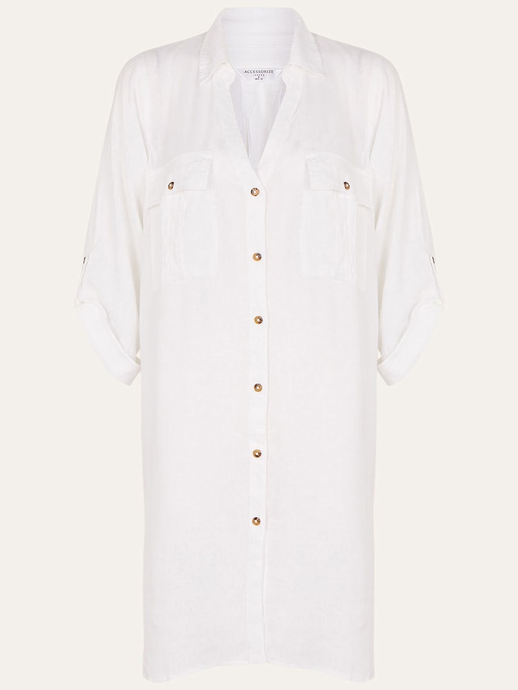 Accessorize White Long Sleeve Beach Shirt With Lenzing™ EcoVero™ - Image 4 of 4