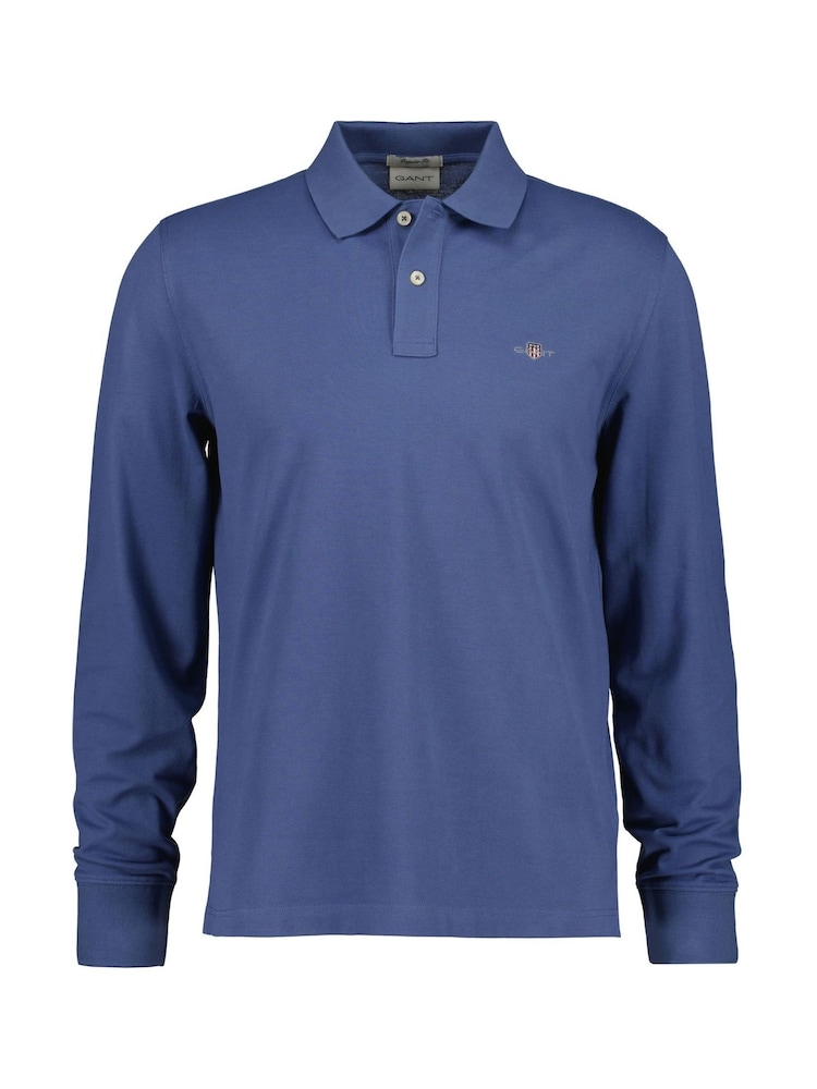 GANT Blue Horizon Long Sleeve Shield Logo Pique Polo Shirt - Image 1 of 1 GANT Blue Horizon Long Sleeve Shield Logo Pique Polo Shirt - Image 1 of 1