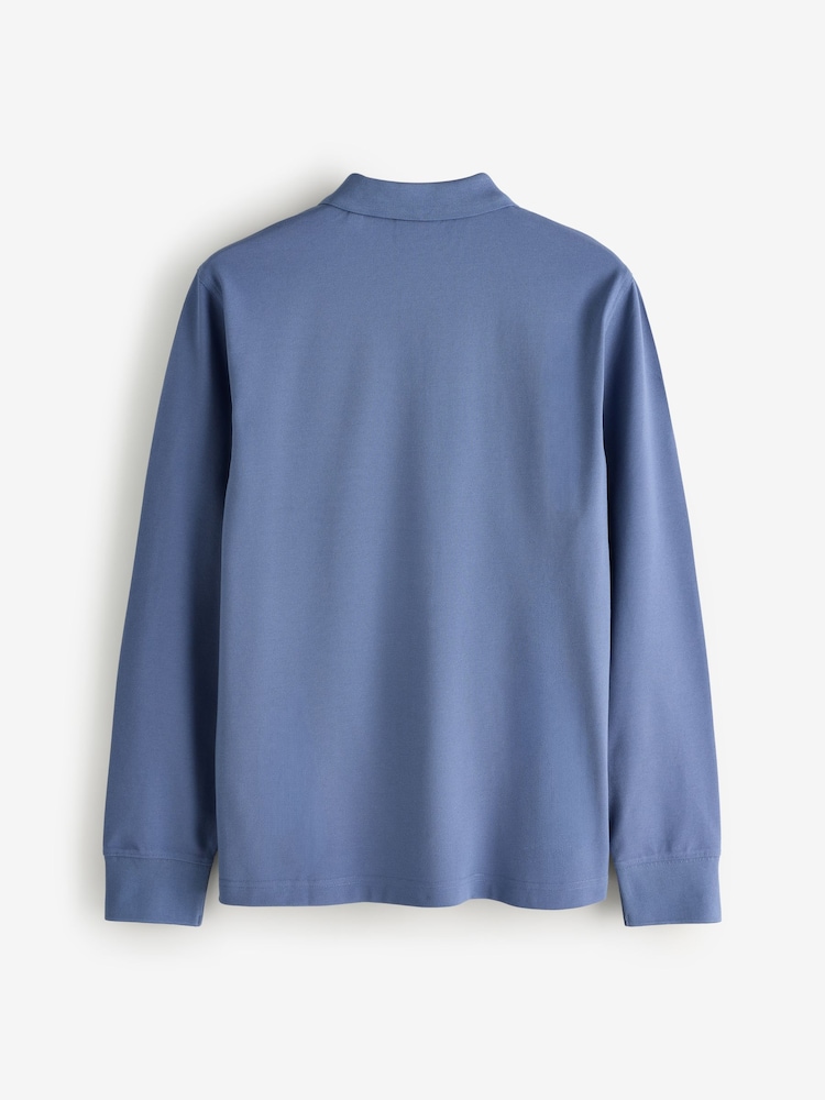 GANT Blue Horizon Long Sleeve Shield Logo Pique Polo Shirt - Image 2 of 4