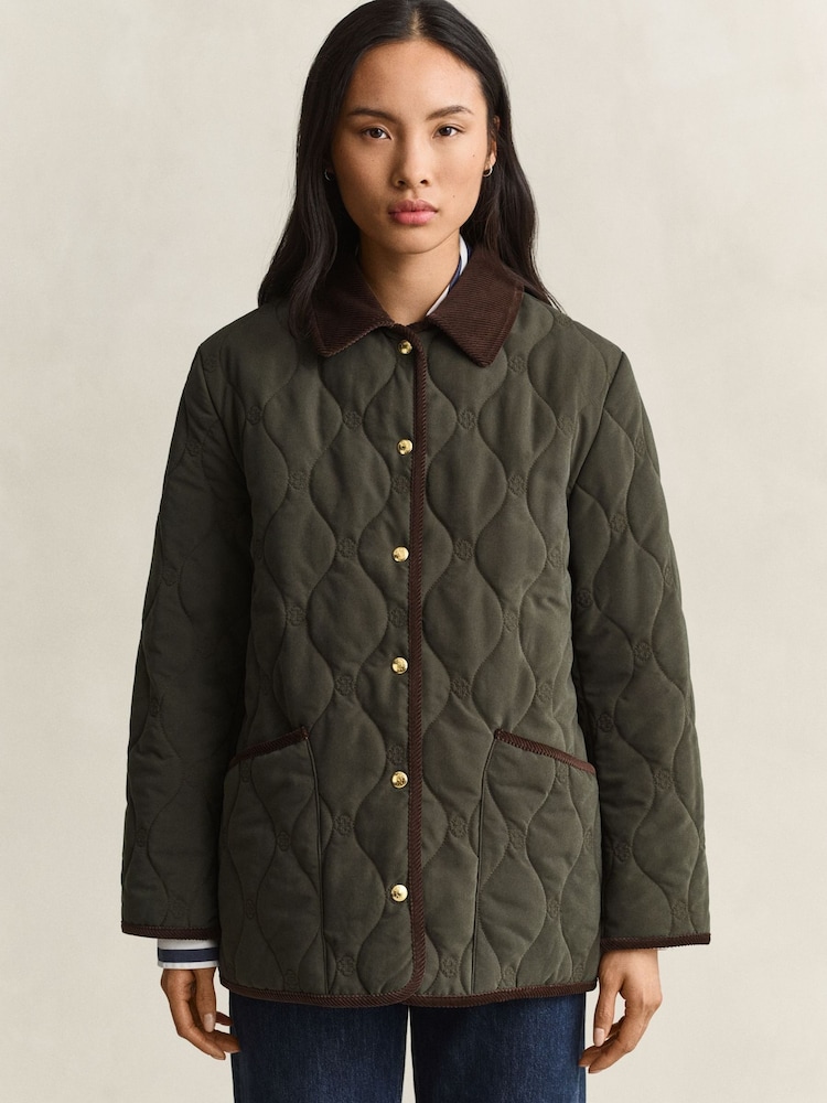 GANT Green Monogram Quilted Jacket - Image 1 of 8 GANT Green Monogram Quilted Jacket - Image 1 of 8