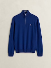 Blå - GANT Lambswool Zip Neck Jumper - Bild 1 av 2