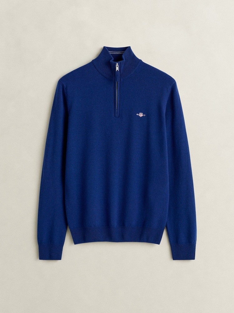 Blå - GANT Lambswool Zip Neck Jumper - Bild 1 av 2