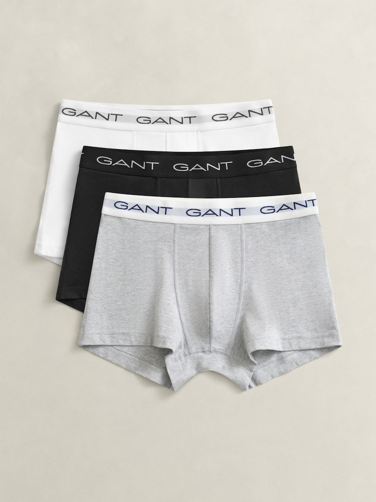 GANT Black/White/Grey Stretch Cotton Boxers 3 Pack - Image 1 of 4 GANT Black/White/Grey Stretch Cotton Boxers 3 Pack - Image 1 of 4