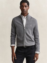 GANT Grey Zip Through Knit Cardigan - Image 1 of 5