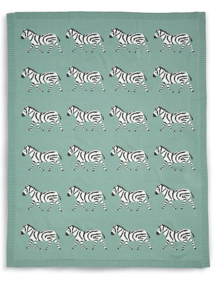Mamas & Papas Green Kids Knitted 100% Cotton Blanket - Image 2 of 2