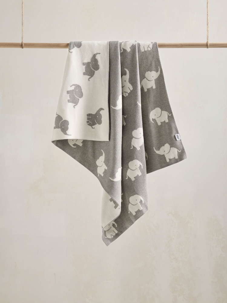 Mamas & Papas WTTW Grey Elephant Kids Knitted Blanket - Image 2 of 6