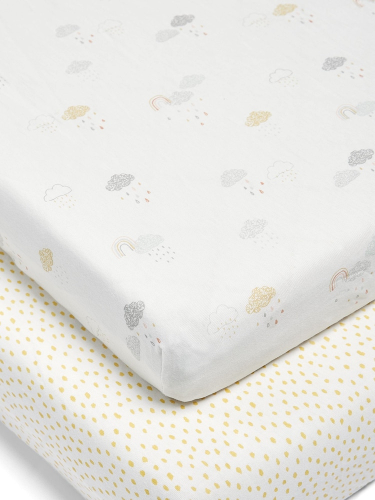 Mamas & Papas x Laura Ashley 2 Pack Cloud Grey Gingham Fitted 100% Cotton Cot Bed Sheets - Image 1 of 3