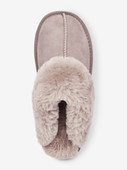 Beige Suede Faux Fur Lined Mule Slippers - Image 3 of 4