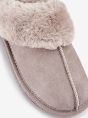 Beige Suede Faux Fur Lined Mule Slippers - Image 4 of 4