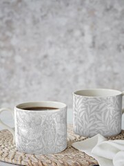 Morris & Co. Set of 2 Grey Strawberry Thief & Willow Bough Mugs - Image 1 of 3