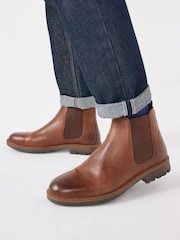 Marron fauve - Bottes Chelsea en cuir à crampons - Image 1 of 5