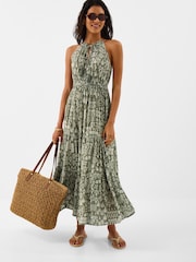 Accessorize Green Printed Halter Neck Maxi Dress - Image 1 of 4