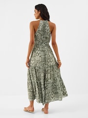 Accessorize Green Printed Halter Neck Maxi Dress - Image 3 of 4