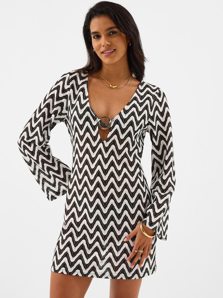 Accessorize Black Mono Crochet Mini Kaftan - Image 1 of 3