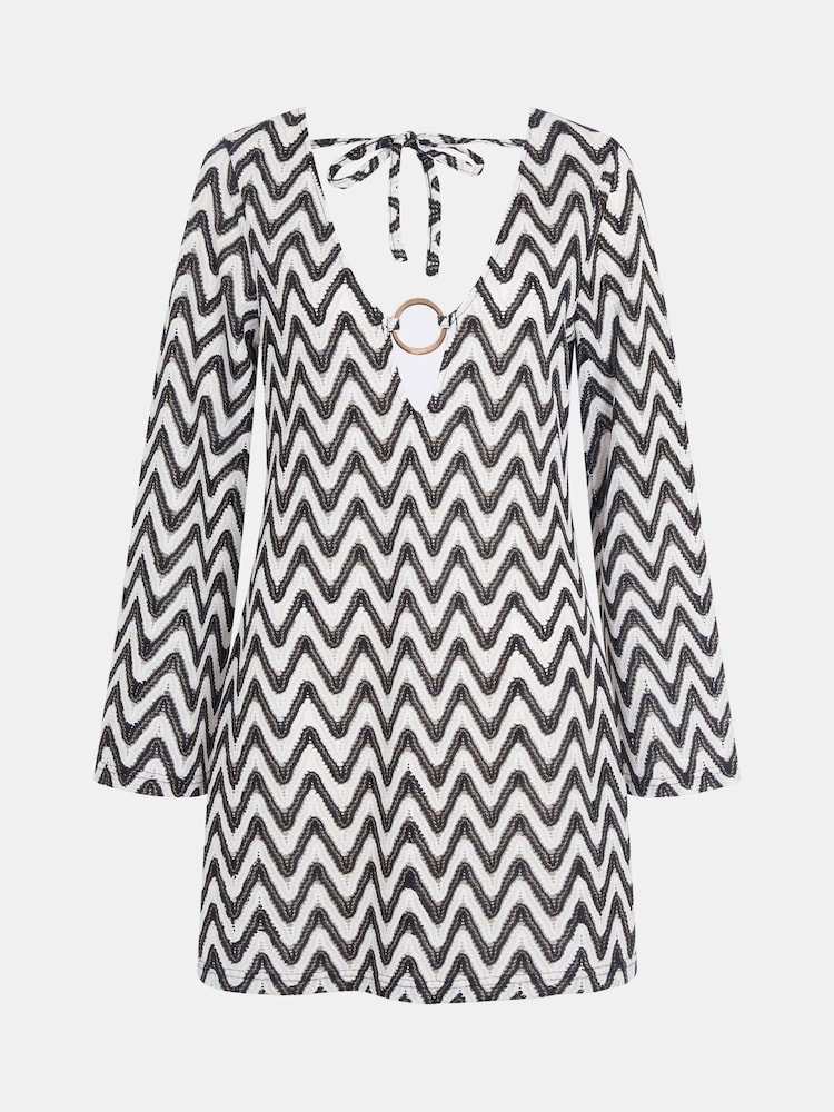 Accessorize Black Mono Crochet Mini Kaftan - Image 4 of 4 Accessorize Black Mono Crochet Mini Kaftan - Image 4 of 4