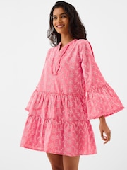 Accessorize Pink Broderie Flute Sleeve Mini Dress - Image 1 of 4