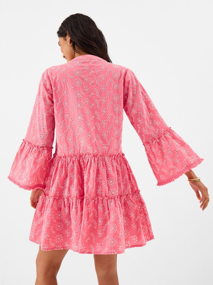 Accessorize Pink Broderie Flute Sleeve Mini Dress - Image 2 of 4 Accessorize Pink Broderie Flute Sleeve Mini Dress - Image 2 of 4