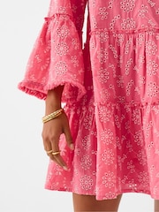 Accessorize Pink Broderie Flute Sleeve Mini Dress - Image 3 of 4