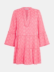 Accessorize Pink Broderie Flute Sleeve Mini Dress - Image 4 of 4