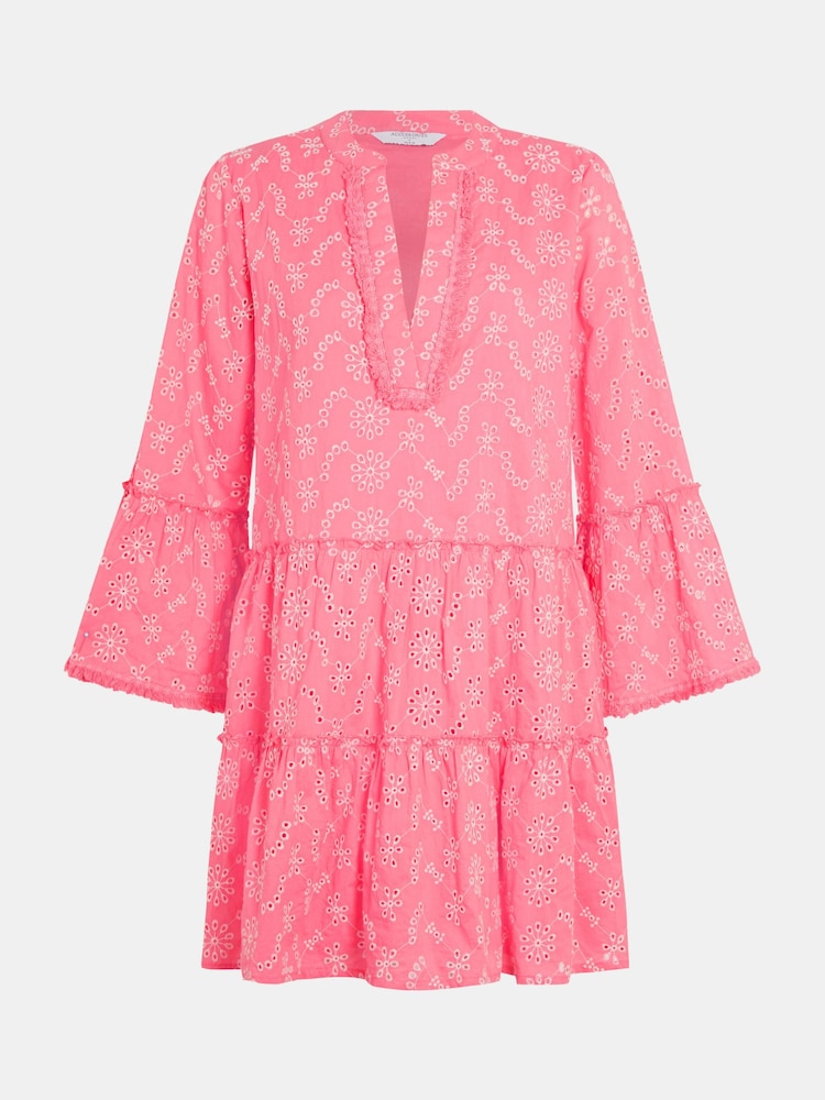 Accessorize Pink Broderie Flute Sleeve Mini Dress - Image 4 of 4 Accessorize Pink Broderie Flute Sleeve Mini Dress - Image 4 of 4