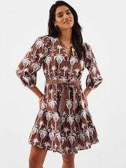 Accessorize Brown Palm Embroidered Mini Dress - Image 1 of 4