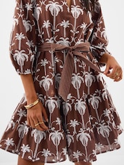 Accessorize Brown Palm Embroidered Mini Dress - Image 2 of 4