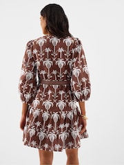 Accessorize Brown Palm Embroidered Mini Dress - Image 3 of 4