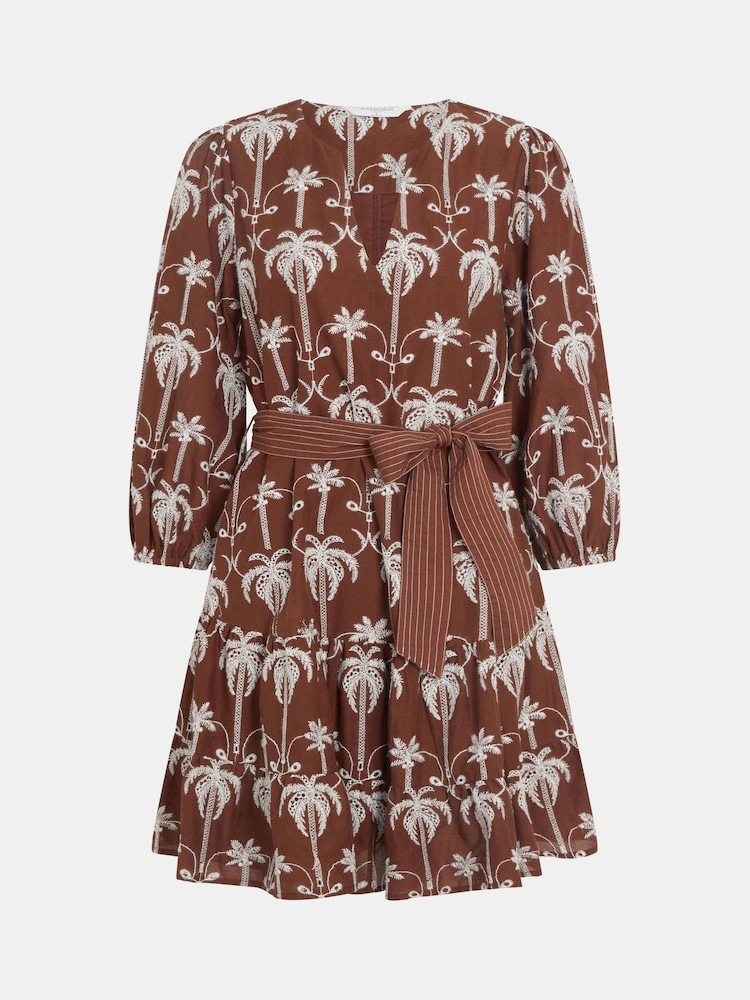 Accessorize Brown Palm Embroidered Mini Dress - Image 4 of 4 Accessorize Brown Palm Embroidered Mini Dress - Image 4 of 4
