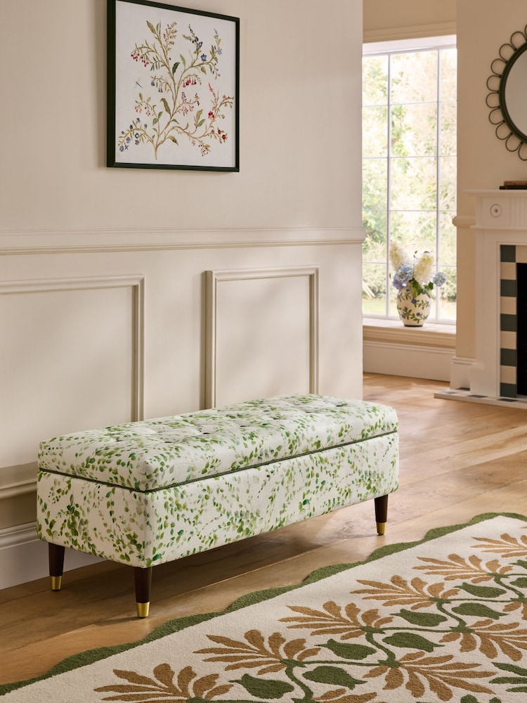 Nina Campbell Springtime Leaves Green Walton Storage Ottoman Bench - Image 1 of 4 Nina Campbell Springtime Leaves Green Walton Storage Ottoman Bench - Image 1 of 4