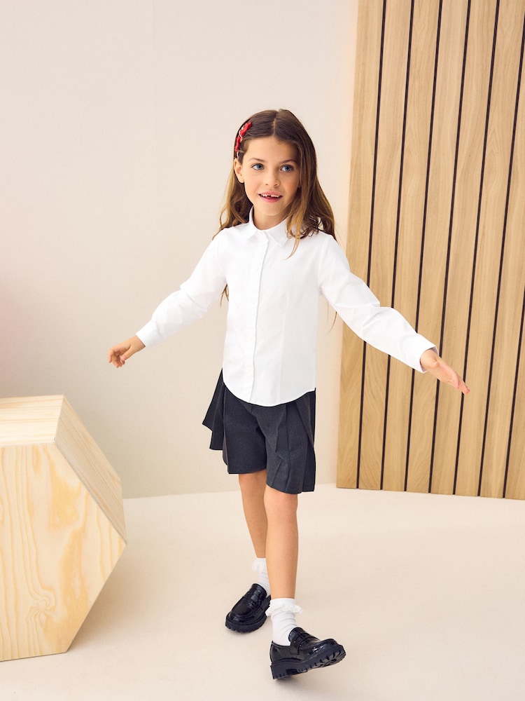 White Touch Fastening Cotton Rich Stretch Long Sleeve School Shirt (3-17yrs) - Image 2 of 8