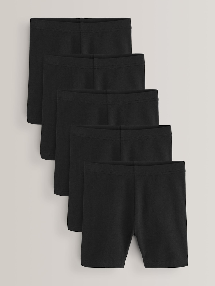 Black Regular Length 5 Pack Cotton Rich Stretch Cycle Shorts (3-16yrs) - Image 1 of 4