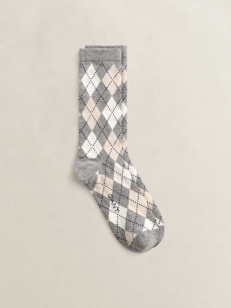 GANT Grey Soft Cotton Argyle Check Socks - Image 1 of 2 GANT Grey Soft Cotton Argyle Check Socks - Image 1 of 2