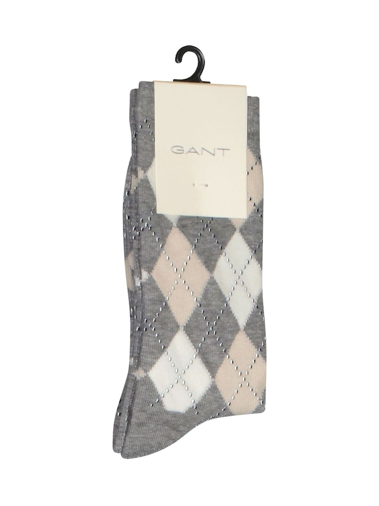 GANT Grey Soft Cotton Argyle Check Socks - Image 2 of 2 GANT Grey Soft Cotton Argyle Check Socks - Image 2 of 2