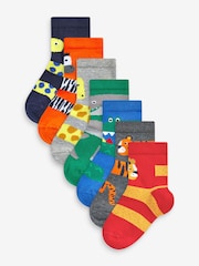 Rot/Blau/Grün Animalprint - Socken mit hohem Baumwollanteil im 7er-Pack - Bild 1 von 8