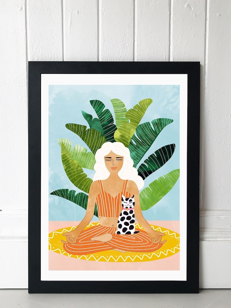 East End Prints Black Meditation With Cat Print - Image 1 of 4