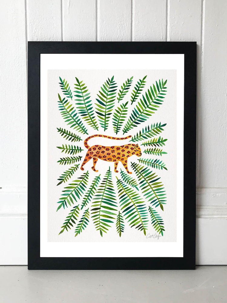 East End Prints Black Green Leaves Jaguar Print - Image 1 of 4 East End Prints Black Green Leaves Jaguar Print - Image 1 of 4