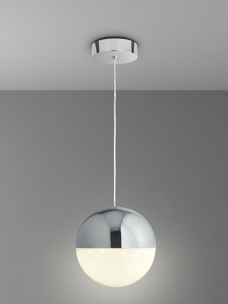 Searchlight Lexi Chrome & Crushed Ice Effect Globe Ceiling Light Pendant - Image 1 of 2