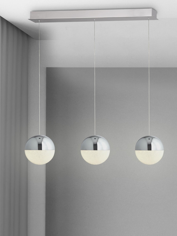 Searchlight Lexi 3 Light Chrome & Crushed Ice Effect Ceiling Light Bar Pendant - Image 1 of 2