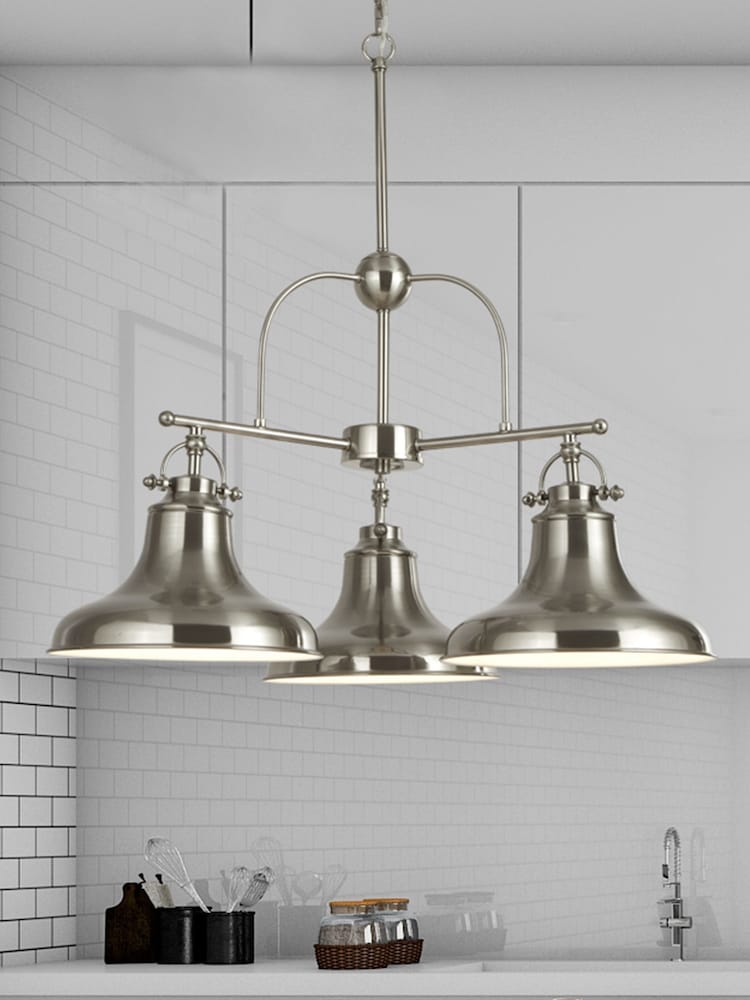 Searchlight Helix 3 Light Satin Silver Industrial Style Ceiling Light Pendant - Image 1 of 2