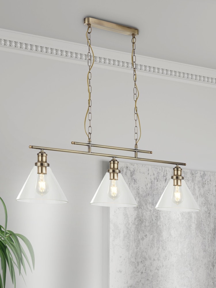 Searchlight Entwine 3 Light Antique Brass & Glass Bar Ceiling Light Pendant - Image 1 of 2