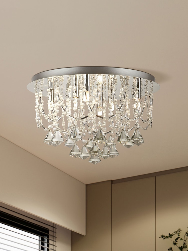 Searchlight Yasmin 6 Light Chrome & Crystal Flush Ceiling Light - Image 1 of 4